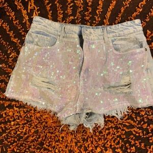 Sunset + Spring embellished sequin denim shorts, 30